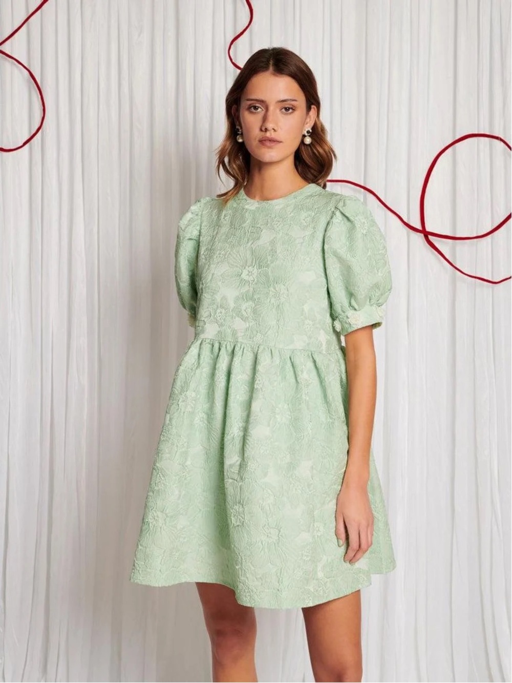 Sister Jane Dream Plume Jacquard Mini Dress in Green L